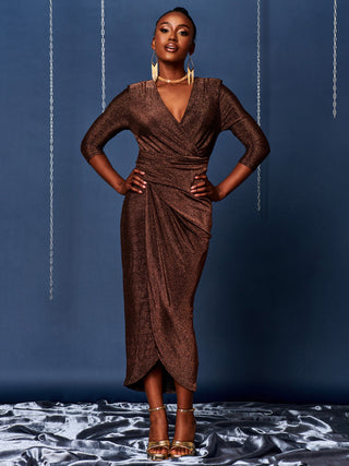 Bodycon Shimmer Wrap Dress Wrap Sparkly Maxi Bodycon Dress, Bronze Jolie Moi Retail Bodycon Shimmer Wrap Dress Wrap Sparkly Maxi Bodycon Dress, Bronze Jolie Moi Retail