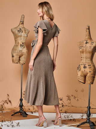 Metallic Effect Ruffle Hem Maxi Dress, Gold – Jolie Moi Retail