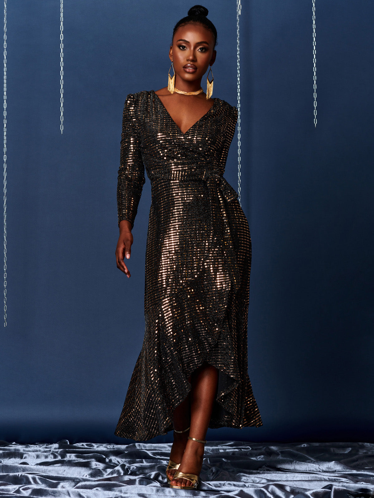 Black and gold 2024 floor length dress