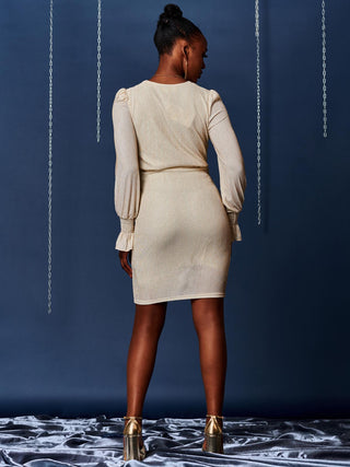 Twist Front Metallic Stripe Bodycon Dress, Cream Multi