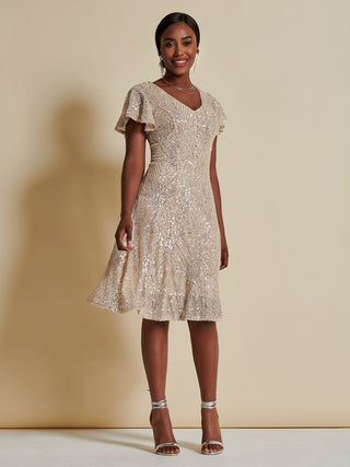 Sequin Fit & Flare Midi Dress, Oyster Jolie Moi Retail Sequin Fit & Flare Midi Dress, Oyster Jolie Moi Retail