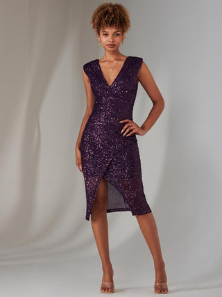 dark purple midi dress Deja Sequin Midi Dress With Slit, Dark Purple – Jolie Moi Retail