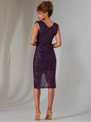 Deja Sequin Midi Dress With Slit, Dark Purple – Jolie Moi Retail Deja Sequin Midi Dress With Slit, Dark Purple – Jolie Moi Retail