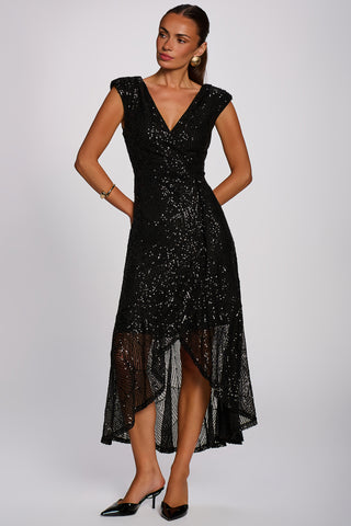 Sequin V Neckline Maxi Dress, Black