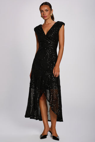 Sequin V Neckline Maxi Dress, Black