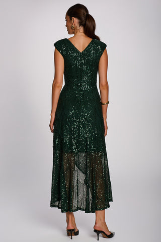 Sequin V Neckline Maxi Dress, Dark Green