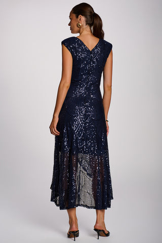 Sequin V Neckline Maxi Dress, Midnight Navy