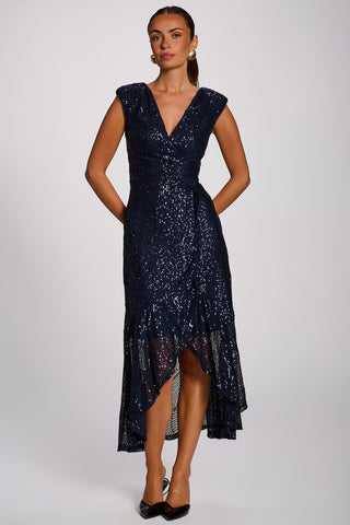 Sequin V Neckline Maxi Dress, Midnight Navy
