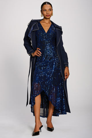 Sequin Angel Sleeve Dipped Hem Maxi Dress, Royal Blue