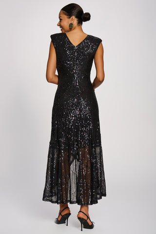Sequin V-Neck Maxi Dress, Black Multi