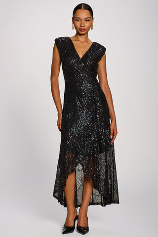 Sequin V-Neck Maxi Dress, Black Multi