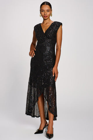 Sequin V-Neck Maxi Dress, Black Multi