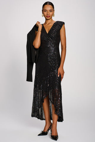 Sequin V-Neck Maxi Dress, Black Multi