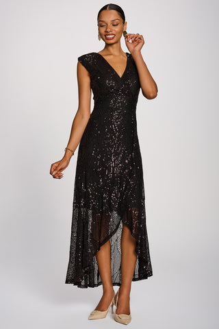 Sequin V-Neck Maxi Dress, Dark Purple