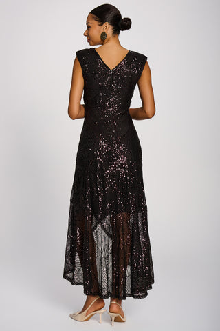 Sequin V-Neck Maxi Dress, Dark Purple