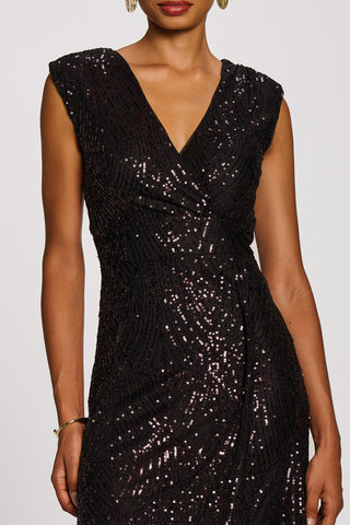 Sequin V-Neck Maxi Dress, Dark Purple