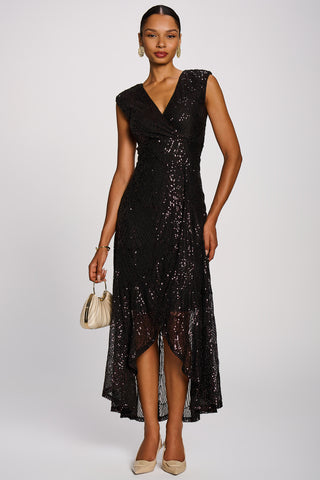 Sequin V-Neck Maxi Dress, Dark Purple
