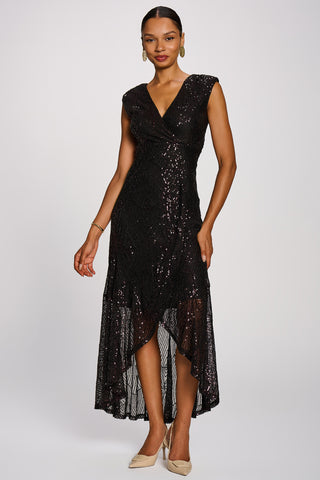 Sequin V-Neck Maxi Dress, Dark Purple
