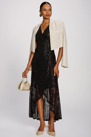 Sequin V-Neck Maxi Dress, Dark Purple