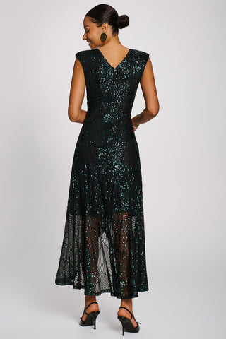 Sequin V-Neck Maxi Dress, Emerald Green