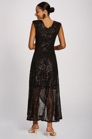 Sequin V-Neck Maxi Dress, Espresso Brown