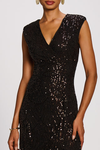 Sequin V-Neck Maxi Dress, Espresso Brown