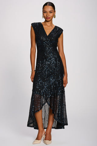 Sequin V-Neck Maxi Dress, Navy
