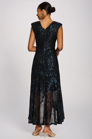Sequin V-Neck Maxi Dress, Navy