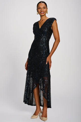 Sequin V-Neck Maxi Dress, Navy