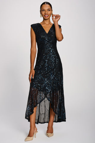 Sequin V-Neck Maxi Dress, Navy