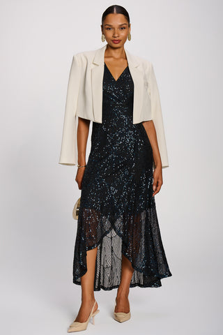 Sequin V-Neck Maxi Dress, Navy