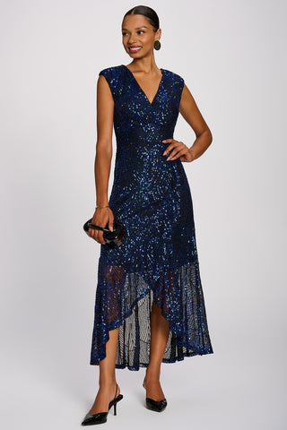 Sequin V-Neck Maxi Dress, Royal Blue