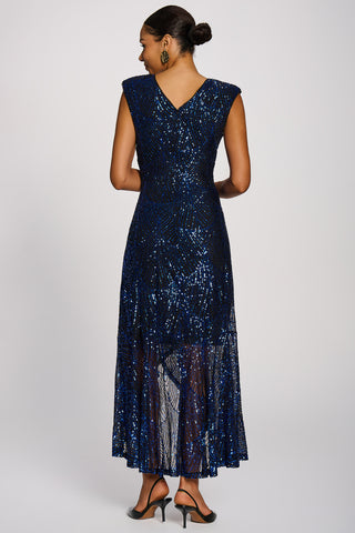 Sequin V-Neck Maxi Dress, Royal Blue