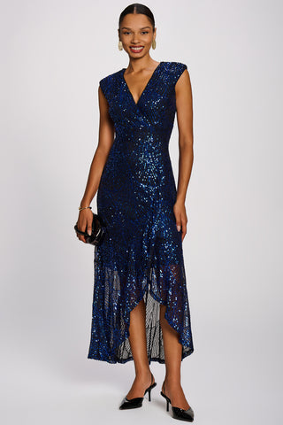 Sequin V-Neck Maxi Dress, Royal Blue