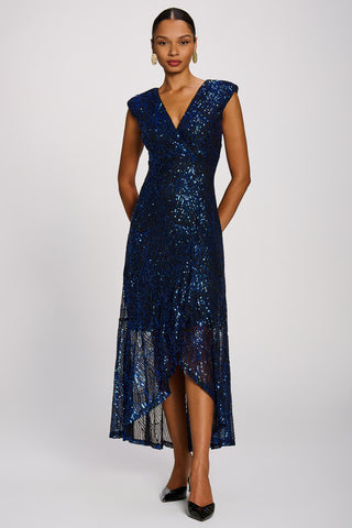 Sequin V-Neck Maxi Dress, Royal Blue