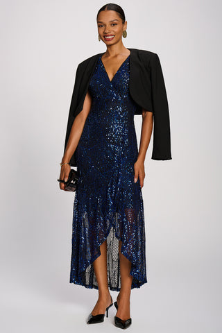 Sequin V-Neck Maxi Dress, Royal Blue