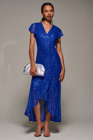 Frill Short Sleeve Sequin Maxi Dress, Royal Blue