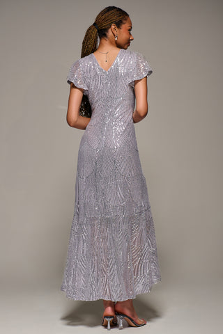 Frill Short Sleeve Sequin Maxi Dress, Silver Grey Jolie Moi Retail Frill Short Sleeve Sequin Maxi Dress, Silver Grey Jolie Moi Retail