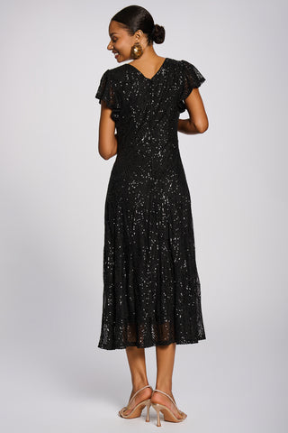 Sequin V-Neck Fit & Flare Maxi Dress, Black