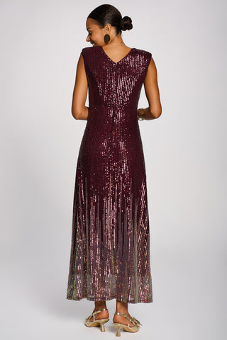 Multi-tone Patterned Sequin Maxi Dress, Burgundy Multi