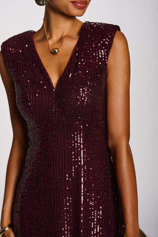 Multi-tone Patterned Sequin Maxi Dress, Burgundy Multi