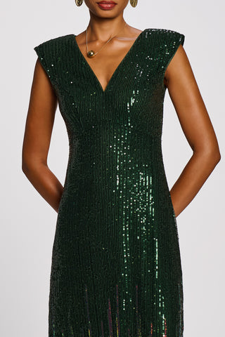 Multi-tone Patterned Sequin Maxi Dress, Green Multi