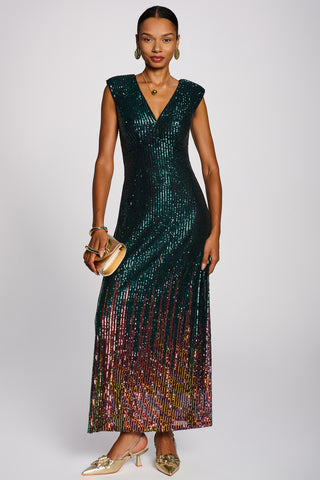 Mermaid Patterned Sequin Maxi Dress, Emerald Green