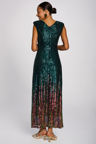 Mermaid Patterned Sequin Maxi Dress, Emerald Green