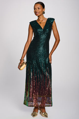 Mermaid Patterned Sequin Maxi Dress, Emerald Green