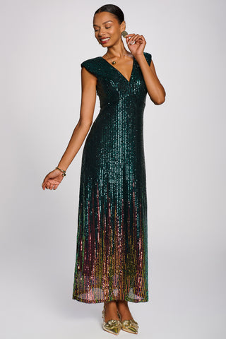 Mermaid Patterned Sequin Maxi Dress, Emerald Green