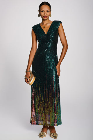 Mermaid Patterned Sequin Maxi Dress, Emerald Green