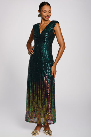Mermaid Patterned Sequin Maxi Dress, Emerald Green