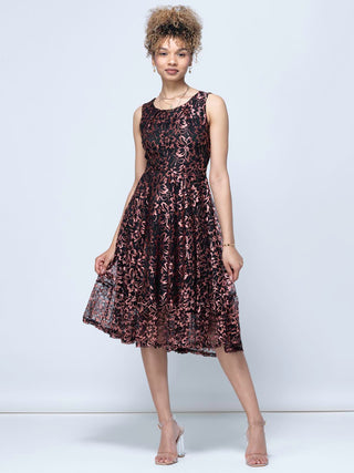 Black Bonnie Contrast Lace Midi Dress