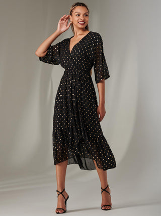 Rita Ruffle Hem Chiffon Midi Dress, Black/Gold Jolie Moi Retail Rita Ruffle Hem Chiffon Midi Dress, Black/Gold Jolie Moi Retail